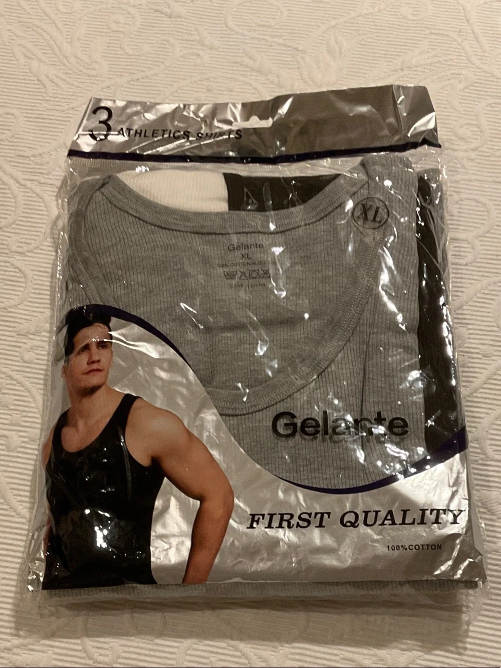 Gelente Gray, Black, and White Ribbed Cotton Undershirts - 3 Pack XL